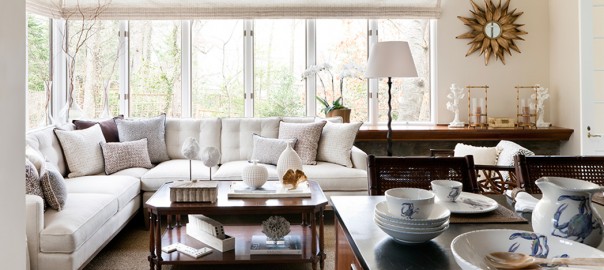 Victoria Sanchez designed a casual and cozy family room adjacent to the kitchen in the 2014 DC Design House. / Photo by Angie Seckinger.