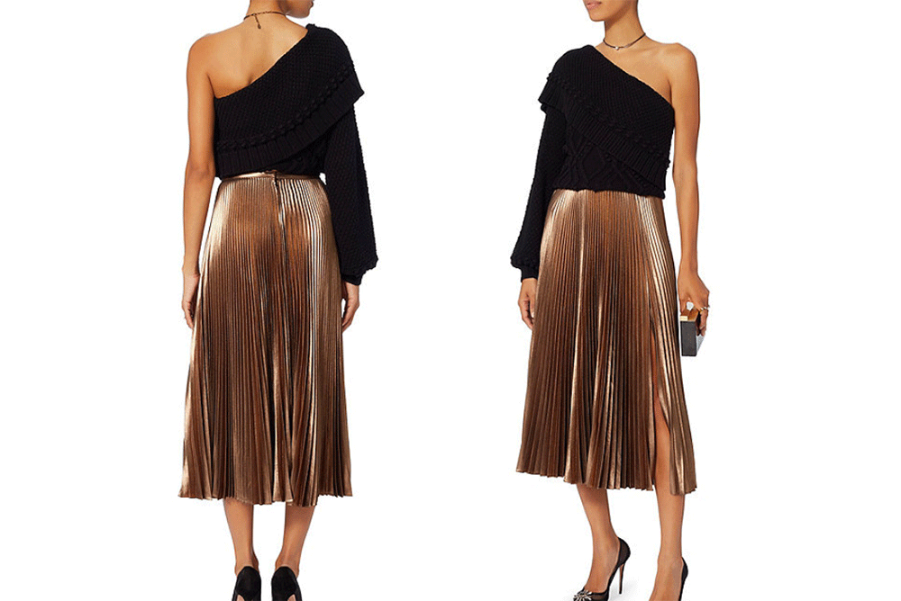 ALC accordion-pleat skirt in metallic.