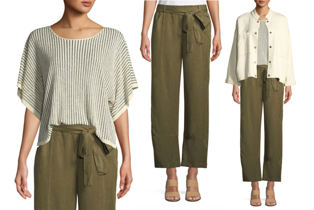 Eileen Fisher Plus Size Drawstring Elastic Waist Easy Fit Organic Linen  Shorts