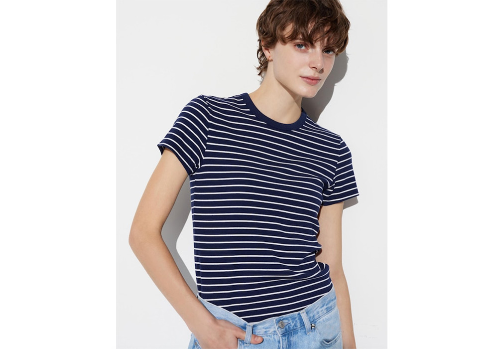 Navy-and-white crew T-shirt from Uniqlo