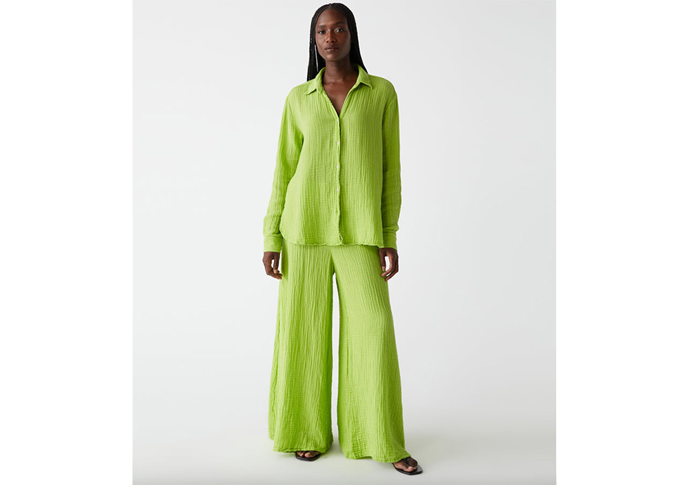 Michael Stars lettuce-green gauze shirt and pants