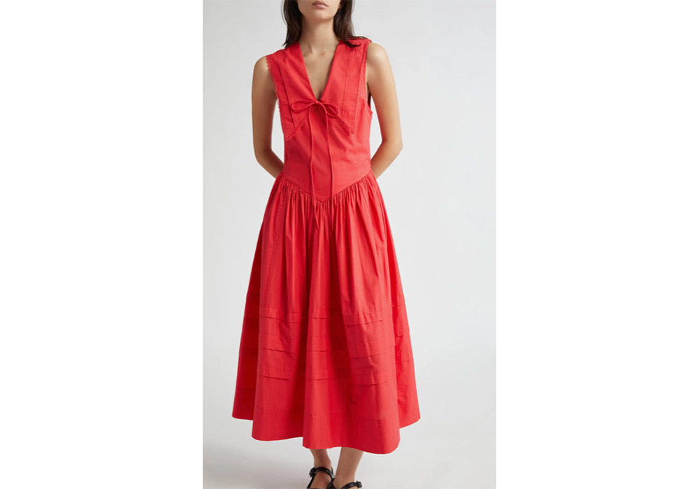 Sandy Liang cotton poplin red midi dress 