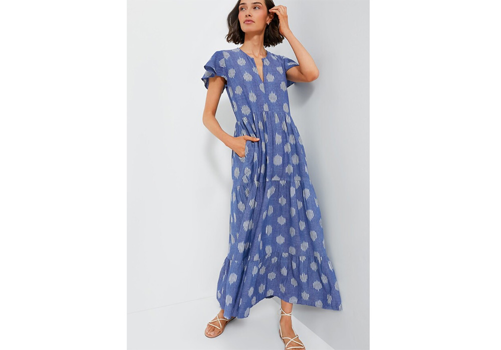 Oliphant blue v-neck maxi dress