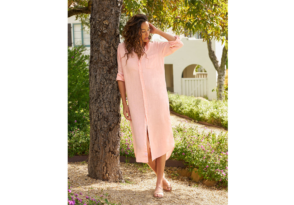 Frank & Eileen linen shirt dress in peach