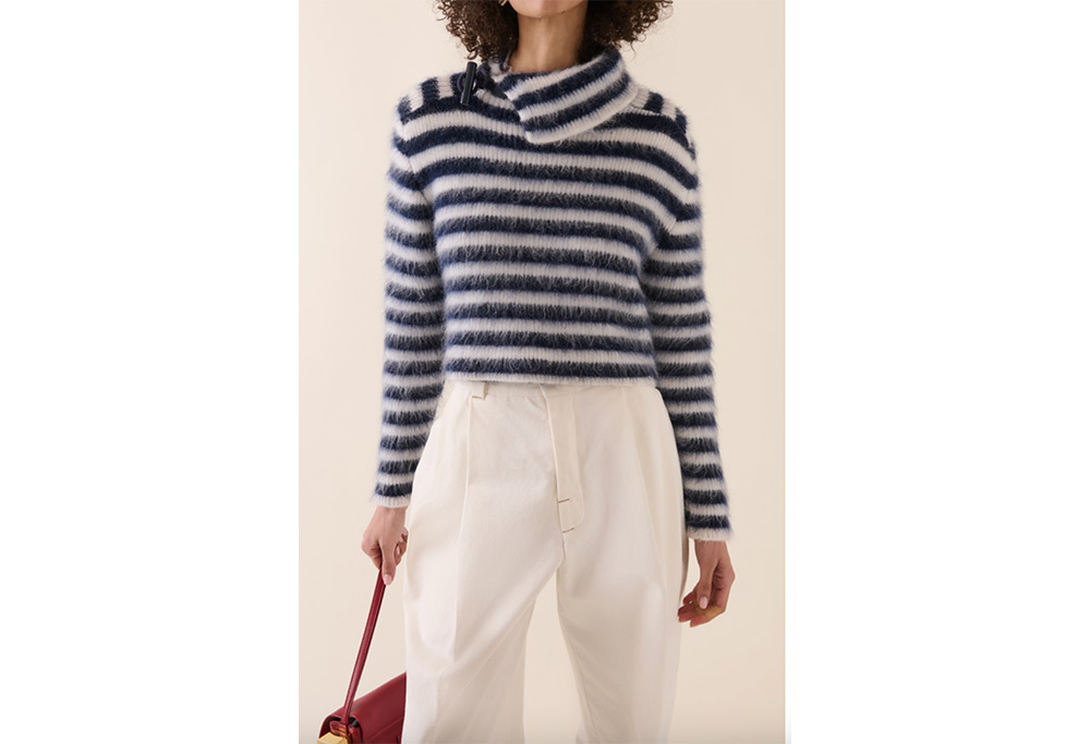 Blue and white striped sweater