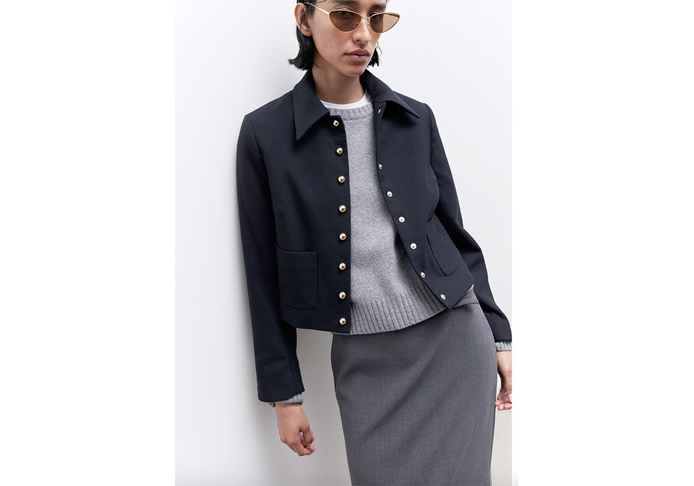 H&M navy twill cropped jacket