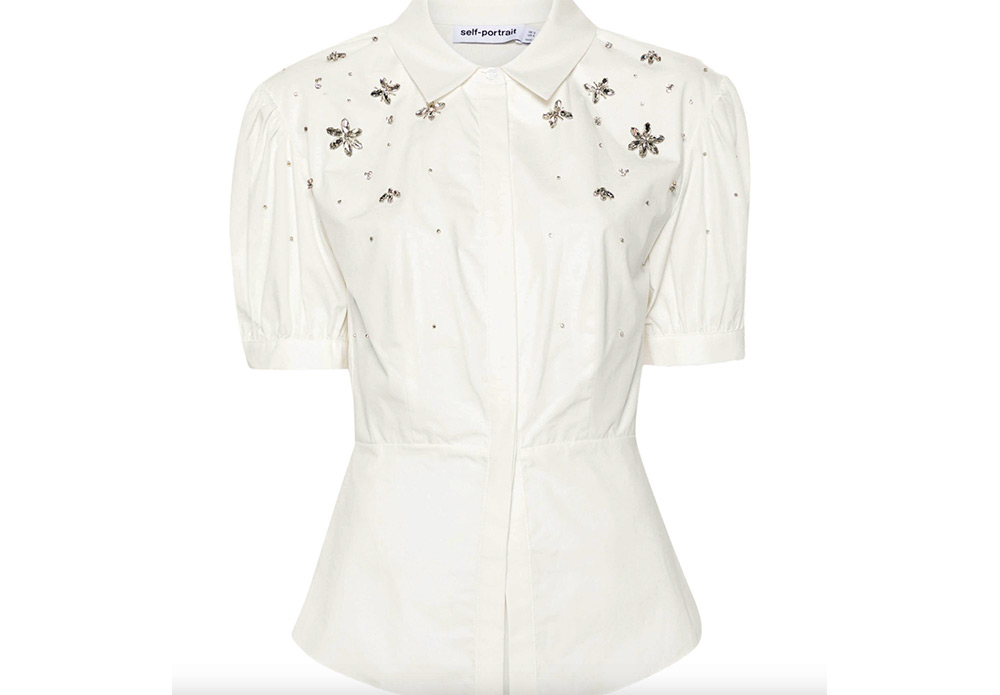 Self-Portrait gem-embellished cotton blouse