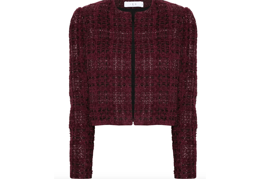 Iro burgundy frayed cropped jacket