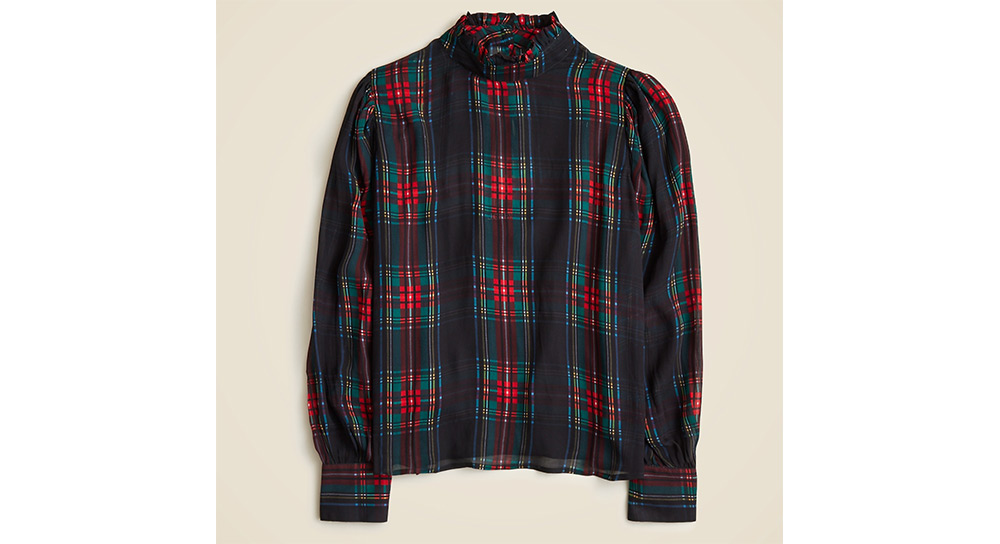 J. Crew tartan top with ruffled neck