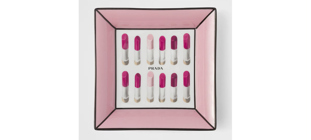 Prada catchall porcelain tray with lipstick print