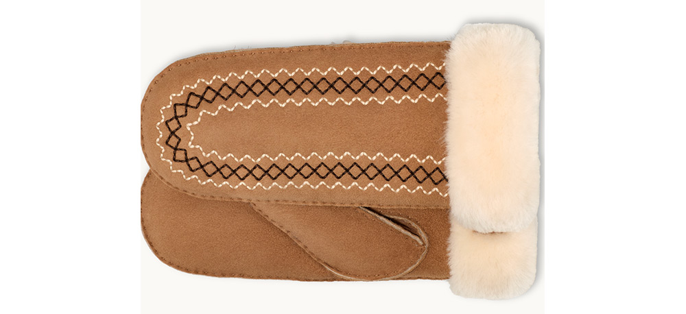 Ugg embroidered sheepskin mittens with genuine sheepskin inside and out.